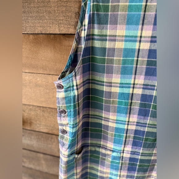 Vintage Plaid Cotton Pinafore Dress British Khaki Robert Talbott 90s - Picture 7 of 11